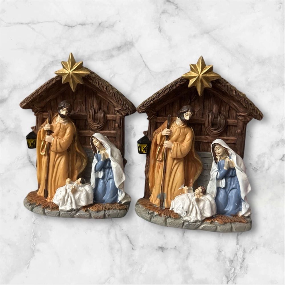 Bundle (2) Nativity Scene Figurine Set with Gold Star NWT